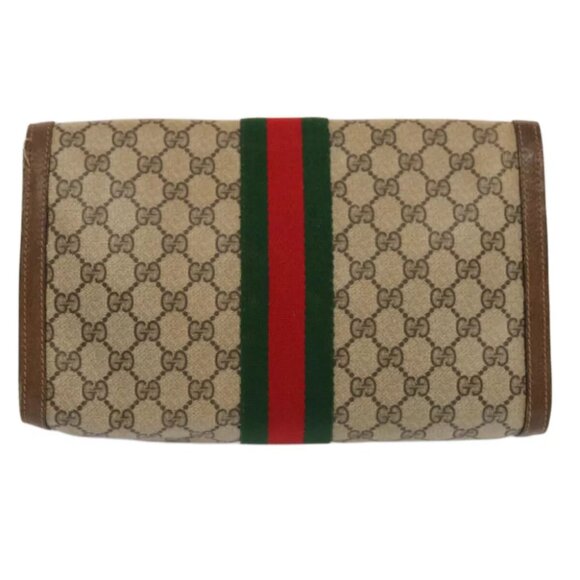 GUCCI GG Supreme Web Sherry Line Clutch Bag Beige - Picture 2 of 7